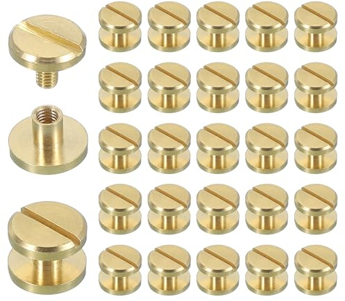 sourcing map 30 Sets Chicago Screw Rivets M4x4mm Metal Phillips Head Post Nail Rivet Stud Screws Connectors for DIY Leather Belt Bag Craft Bookbinding, Brass