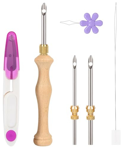JSRQT Kit Punch Needle,Penna per Ricamo Regolabile con Aghi 5/3.5/2.5mm e Impugnatura in Legno, Strumento per Ricamo Punch Needle,Ago per Punch Needle
