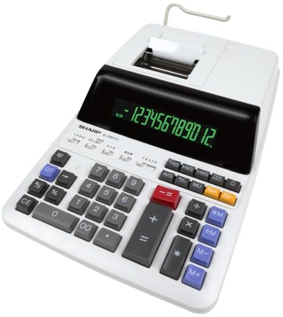 Sharp EL-2607LG Druckender Tischrechner 12-stellig, LCD Display, Heavy-Duty-Druckwerk, Tax/Währung, Schwarz/Rot Druck, Netzanschluss, Weiß