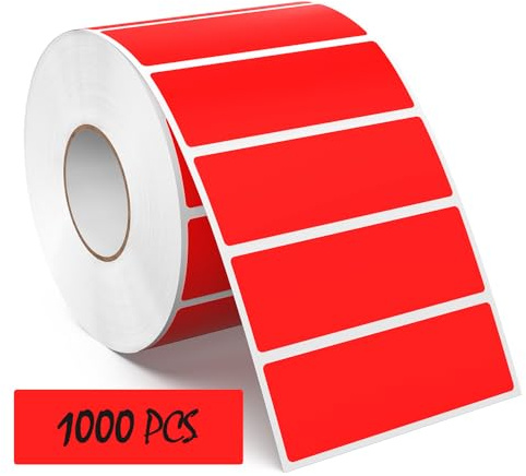 Meitaat 1 000 stycken röda rektangulära klistermärken 76 x 25 mm färgkodning självhäftande etiketter flyttbar rulle avtagbar