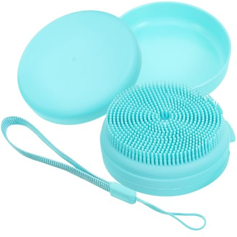 SKISUNO Cepillo De Baño De Silicona Con Cabezal Exfoliante Masaje Corporal Estuche Porta Jabón Diseño Antideslizante y Colgante Para Ducha Portátil