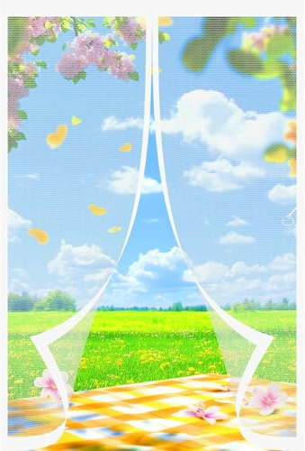 Magnetic Door Screen 95 x 197 cm Door Fly Screen Curtain Easy to Install Hands Free Automatically Closes Fly Curtains for Kitchen, Terrace, Corridor, White