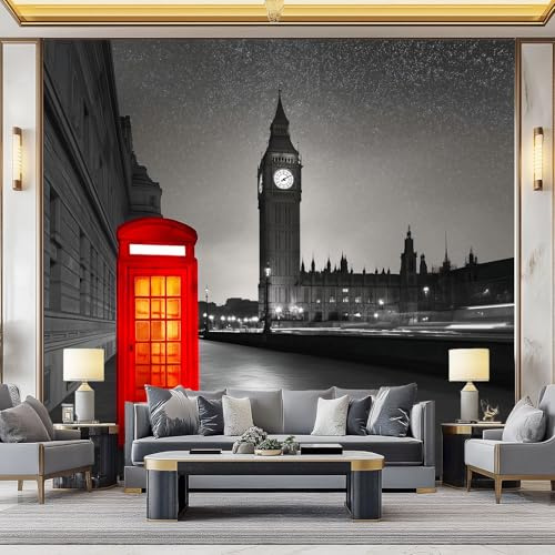 Fotomurales infantiles Escena callejera de Londres Acuarela Pop Arte Papel pintado 3D Tv Fondo Pared Moderno Doficina ormitorio Murales Fotomurales Decorativos 250 x 175 cm