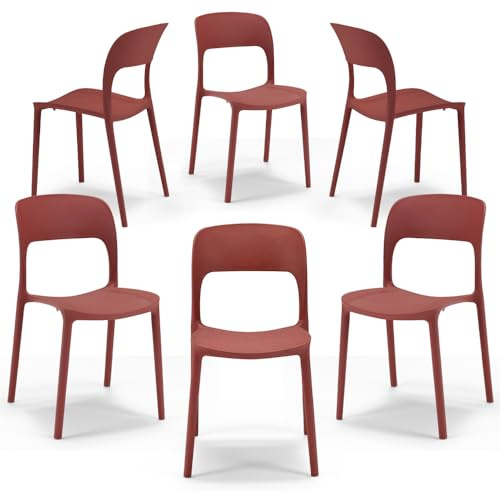 REDÒKASA Sedia in polipropilene KATE, impilabile, resistente ai raggi UV, design moderno, ideale per sala da pranzo, cucina, sala d’attesa, bar, ristoranti o da esterno (6, Mattone)