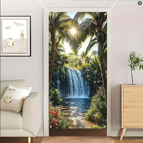 Türtapete Selbstklebend 85 x 200 cm Tropisch Türaufkleber Palmen Türposter PVC Wandaufkleber Wasserdichte 3D Fototapete Türfolie Poster Tapete Türbilder Für Türwand Dekoration G444