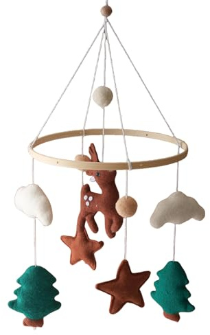Waldhirschkrippenglocke, Handgefertigtes Weiches Kinderbett, Neutral Beige 9,06 Zoll, Sensorisches Kindergartenspielzeug, Beruhigende Schlafhilfe, Schlafzimmerdekor, Für Babyzimmer