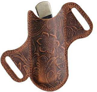 JJNUSA Klappbare Leder-Messerscheide für 10,2 - 12,7 cm Messer, Leder-Messerhalter, 12,7 cm Holster, Gürtelschlaufe, Taschenlampenhalter, EDC für Buck 110 Tasche