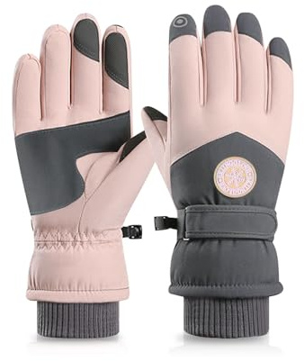 FuninCrea Guantes de Esquí de Invierno para Mujer, Guantes Impermeables de Esquí de Mujeres, Guante para Mujer Pantalla Táctil Guante Termales para Senderismo, Ciclismo