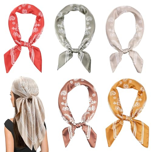 KLEHOPE 5 Stück Kopftuch Damen, 70 × 70 cm Halstücher, Polyester Kopftücher für Damen, Leopardmuster Tuch Damen's Sommer Kopf für Kleidung, Haare, Hals oder Handtaschen Geeignet