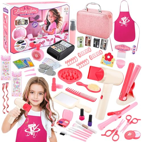 IGUGI Set Parrucchiera Bambina,Kit di Bellezza E Parrucchiere,Set da Parrucchiere per Bambini,Gioco di Bellezza e Moda,Giochi di Ruolo,Set da Gioco Parrucchieri per Bambini 3 4 5 6 7 Anni