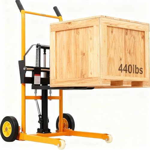 Hydraulic Material Lift Stacker, 440lbs Hydraulic Fork Lift, 35.5 Lift Height, Manual Forklift with Adjustable Forks, Manual Pallet Stacker Lift Dolly with Swivel Casters for Supermarket, Warehouse