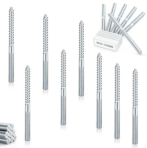 eupdd 15 Stück Stockschrauben M10 x 140 mm: Torx Stockschrauben, Schraubstifte aus verzinktem Stahl, Doppelgewindeschrauben für Rohrschellen, Möbelmontage, Holzgelenke und Möbelbeine