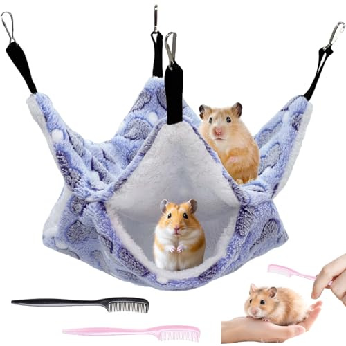ZenyTra Hamac pour petits animaux, 1 hamac en forme de cœur violet + 2 peignes pour hamsters et rongeurs, accessoires de cage pour couchage et toilettage, hamac mignon avec fonction nid