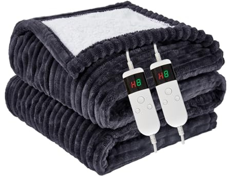 Qieryun Heated Blanket Electric Queen, Soft Flannel Heating Blanket with 8 Hours Auto Off 10 Fast Heating Levels Machine Washable Sherpa Heated Blanket with Overheating Protection
