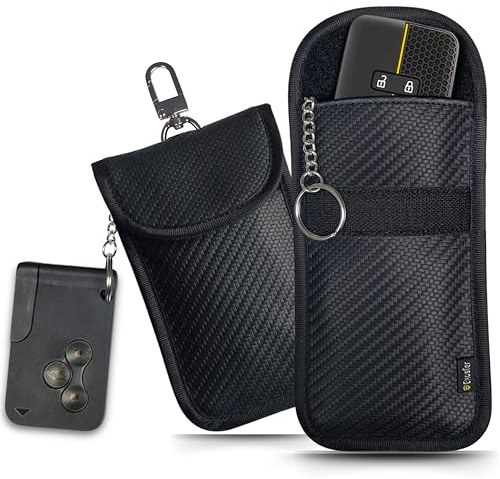 EXOSFER Keyless Go Schutz Autoschlüssel Hülle Carbon-Design 2 Stück – RFID Blocker Faraday Tasche gegen Relay-Angriffe – Funkschlüssel Abschirmung – Auto-Diebstahlschutz