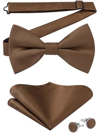Enlision Fliege Braun Herren Vorgebundene Einfarbig Fliege und Einstecktuch mit Manschettenknöpfe Set Hochzeit Party Fliegen für Herren