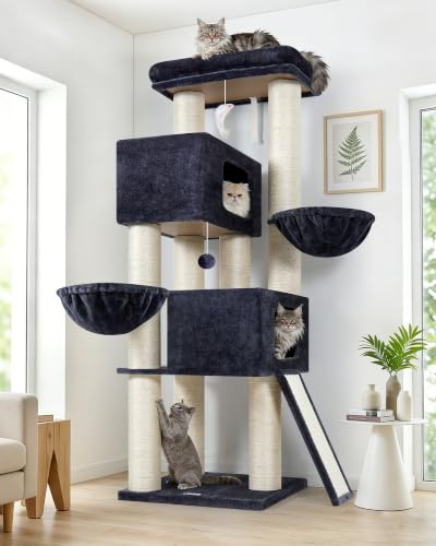 Globlazer S67 Sehr Stabil Kratzbaum Dicke Stämme 11CM für 2/3 Große Katzen | Katzenbaum mit 2 Extragroß Katzenhaus, Plattform, 2 Körb, Sisal Kratzfläche, Solider Aktivitätskratzbäume Leichter Aufbau