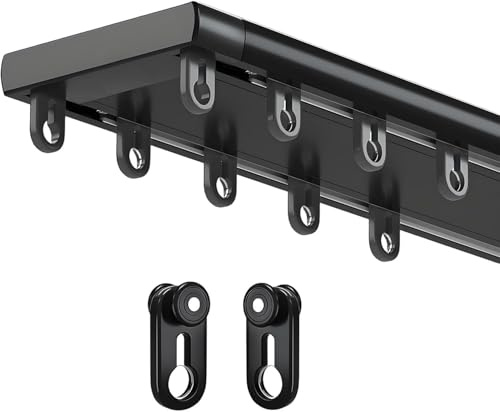 Bastoni Per Tende Binario Per Tende Da Soffitto Set Binario Per Tende Da Soffitto A Doppia Fila Binario Per Tende Per Carichi Pesanti Binario Per Tende Da Soffitto Doppio (Size:2m(6.6ft),Color:Nero)