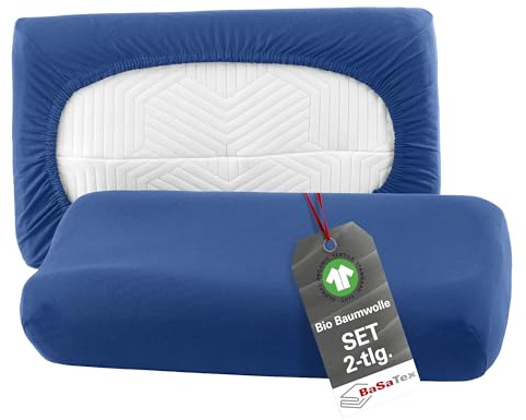 BaSaTex Universal Kissenbezug Bio, 2er Pack, 30x50 cm, Navy | 97% Baumwolle, GOTS-Zertifiziert, 3% Elasthan, BIO Spannbezüge für Nackenkissen und Gesundheitskissen