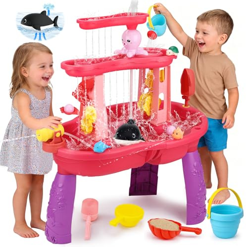 Sand Wasserspieltisch Kinder Outdoor Gartenspielzeug, Kinder Sand Wassertisch Sandspielzeug Wasserspielzeug Strandspieltisch Garten Sommer Outdoor Spielzeug Geschenk für Jungen Mädchen 2 3 4 5 Jahre