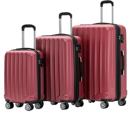 BEIBYE TSA-Schloß 2080 Zwillingsrollen neu Reisekoffer Koffer Trolley Hartschale Set (Weinrot, Set)