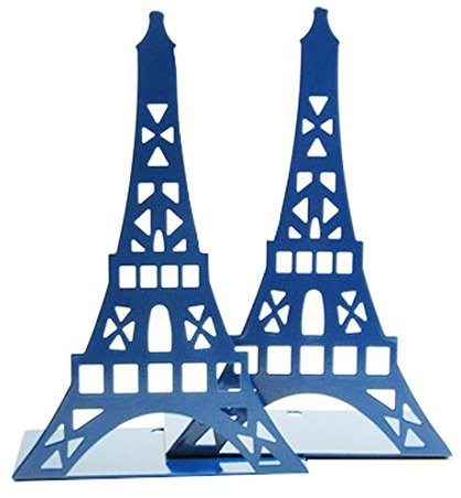 1 paire de serre-livres décoratifs en forme de tour Eiffel, en métal - Pour étagère, bureau, etc. bleu marine