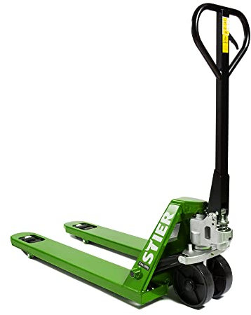 STIER Hubwagen, Gabelhubwagen mit Tragkraft 2500 kg, vormontiert einsatzbereit, Gabellänge 1150 mm, Nylon-Rollen, Grün, Palettenhubwagen, Handhubwagen, Lenkeinschlag von 210°, wartungsfreie