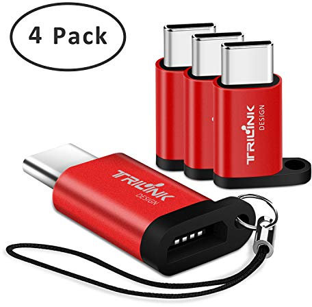 Adattatore da Micro USB a USB Tipo C, [4 Pezzi] Sincronizzazione e Ricarica per New iPad, Samsung Galaxy S9/S8/Note 9/8, Huawei P40/Mate 20/10, Xiaomi, Pixel 3/2, Sony Xperia, OnePlus, LG etc. - Rosso
