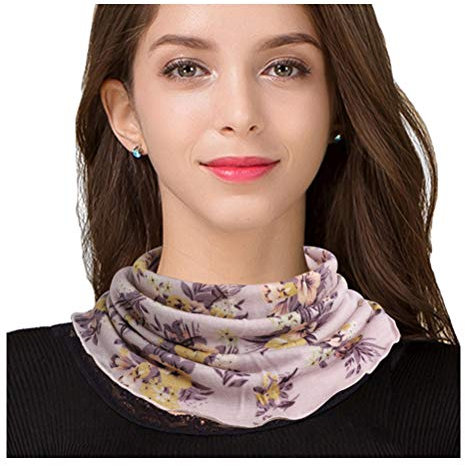 UK_Stone Damen 100% Wolle Schlauchschal Halstuch Unifarben Blumen Hahnentritt Leopard Muster Abnehmbar Faux Kragen