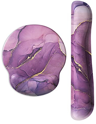 ITNRSIIET Gaming Mouse Mat with Wrist Support, Wrist Support Keyboard and Mouse Pad with Wrist Rest Set, Ergonomic Mousepad Smooth Waterproof Lycra Surface, Non Slip PU Base, Light Purple Marbling