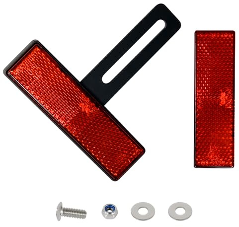 Evermotor Motorrad Kennzeichen Reflektor Hinten mit Kurze T-Halter, 2 Stück | E4-Geprüft, 94mm Rückstrahler Motorrad, Schmal Rot Katzenaugen, Universal, für Motorräder, ATV, Scooter