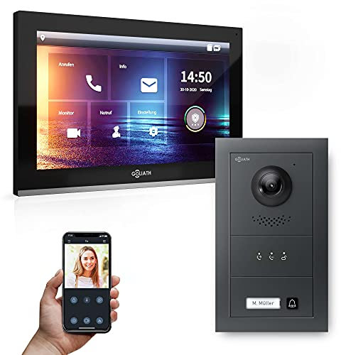 Goliath Hybrid | IP | Full-HD Video Türsprechanlage | App | 1-Fam | 1 x Full-Touchscreen 10 | Aluminium Unterputz Türstation | + Feedback Modul | 180° Ultra-Weitwinkel | AV-IPS-621