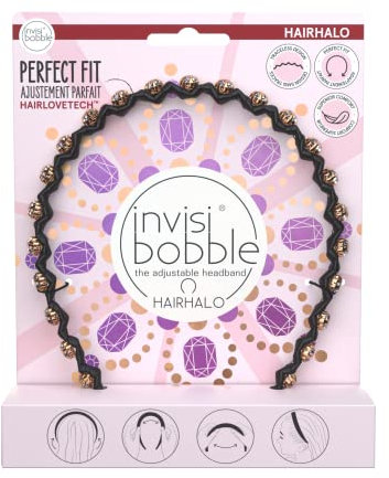 invisibobble Hairhalo Haarreif Dünn, verstellbarer Haarreifen Schwarz mit Steinen Mädchen & Damen, Geschenke für Frauen, haarschonend & bequem