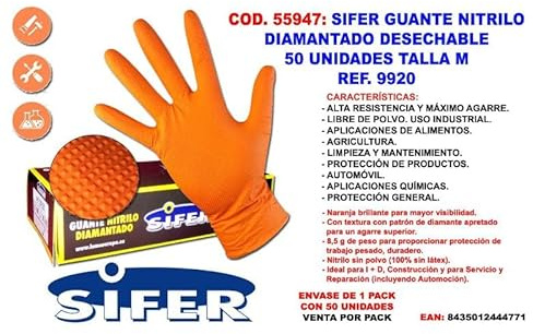 SIFER guante nitrilo diamantado desechable 50 und t. m 9920