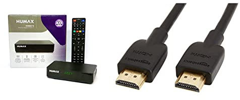 Humax 9-00142 Decoder digitale terrestre DVB-T2 HD-2022T2 Digimax T2 con telecomando 2 in 1 per controllare il TV & Amazon Basics Cavo Ultra HD HDMI 2.0 ad alta velocità, formati 3D supportati