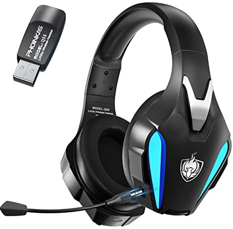 PHOINIKAS Cuffie Gaming Wireless, 2.4GHz Cuffie PS4 Wireless, Dongle USB per PS4/PS5/PC/Switch, Stereo 7.1, Microfono Staccabile con Cancellazione del Rumore, Luci a LED