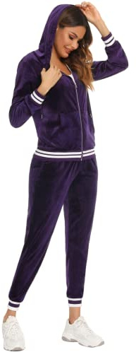 Yukiuiny Conjunto Completo Capucha Mujer Chándal Deportivo Sudadera Camiseta Manga Larga y Pantalón Casual Yoga Correr Fitness Ropa Violeta M