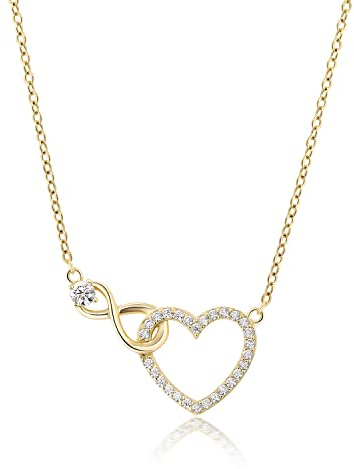 Meissa Herzkette Unendlichkeit Damen Halskette 925 Sterling Silber Vergoldet Herz Kette Infinity Anhänger Romantische Liebe Geschenk für Frauen Freundin Sie Geburtstag Valentinstag Jahrestag