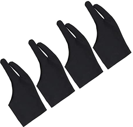 Artist Two Finger Drawing Gloves 4 Pcs Size L Black Spandex