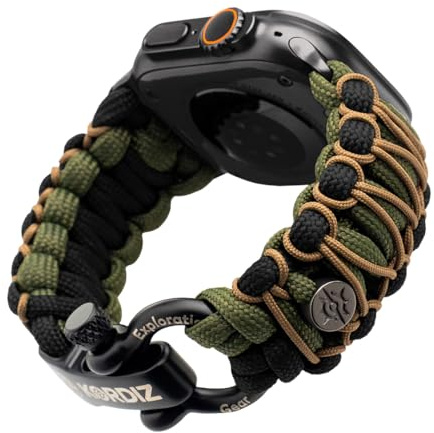 KORDIZ Survivor Pro – Paracord-Armband für Apple Watch, kompatibel mit Apple Watch Serie Ultra & 9/8/7/6/5/4/3/2/1/SE – 49 mm, 45 mm, 44 mm, 42 mm, mit verstellbarem Edelstahlbügel
