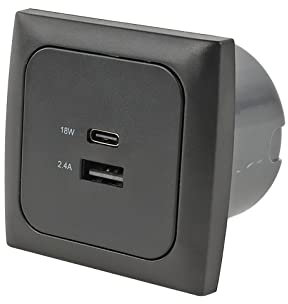 wamovo USB Steckdose USB-A USB-C KFZ Einbau Ladegerät Schwarz Doppelsteckdose - Isodose, Abdeckung, Rahmen