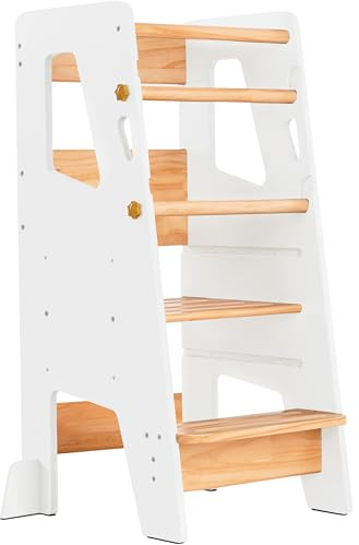 OCODILE Toddler Standing Tower - Adjustable Height Toddler Kitchen Stool Helper - Ideal Kids Kitchen Step Stool for Learning New Skills - Extra Secure with Safety Feet - White