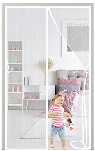 Magnet Fliegengitter Tür Insektenschutz Balkontür Weiß 65x215cm Magnet Fliegengitter Automatisch Verschließen ohne Bohren für Wohnzimmer Schiebetür Terrassentür mit Klettband