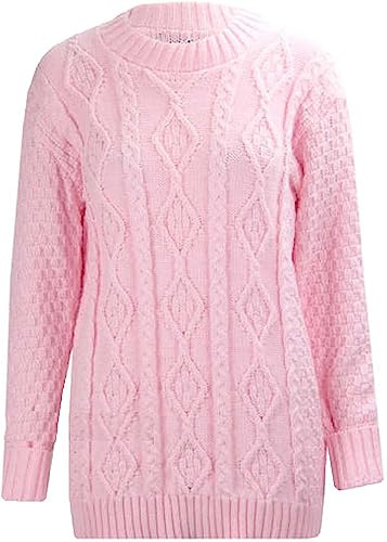 AJFASHION Women Jumpers New Ladies Long Sleeve Chunky Cable Knitted Jumper Crew Neck Winter Sweater Top UK Size 8-22