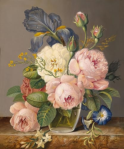 Jigspsyzh Måla efter siffror vuxna blommor, gör-det-själv handmålad oljemålning kit för nybörjare och vuxna med 4-penslar och akrylfärg, 40 x 50 cm (en bukett blommor)