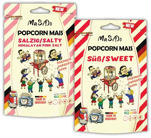 MSD MaSiDo 1x süßes & 1x salziges (Himalaya-Salz) Premium Popcorn Mais aus Deutschland, Butterfly Mais Vorratspack, ohne Gentechnik, vegan, glutenfrei, laktosefrei (1x 0,5 kg salzig & 1x 0,5 kg süß)