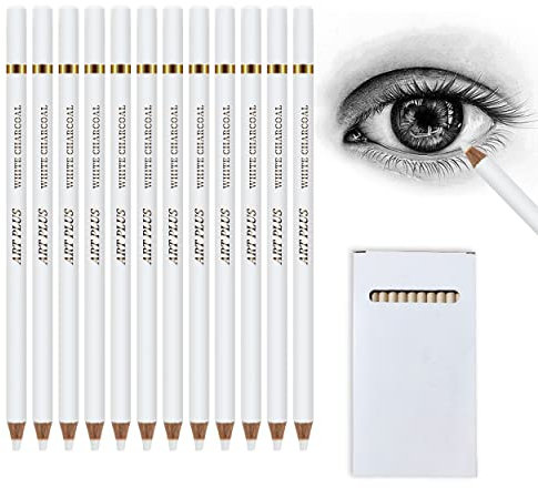 Piacolnic 12 Stück Weißer Kohle Bleistift, Weiß Kohlestifte Weiss Zeichenstifte Skizzieren Highlight Malstifte Professionell Zeichnen Kohlestift Weißer Buntstifte Künstler für Kunst Malerei Zubehör