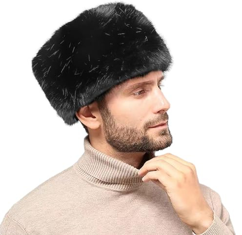 Chapeau de russion cosaque unisexe en fausse fourrure pour homme et femme - Chapeau de trappeur de soldat - Chapeau bomber d'hiver - Chapeau polaire épais - Cache-oreilles - Coupe-vent - Thermique -