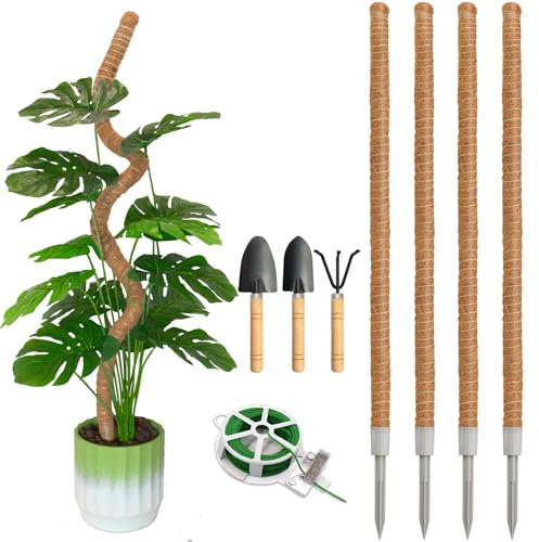 Ledanba Lot de 4 bâtons de mousse de 119,9 cm pour plantes grimpantes Monstera, piquets flexibles en fibre de coco pour plantes en pot, philodendron, pothos (120 cm x 4 pièces)
