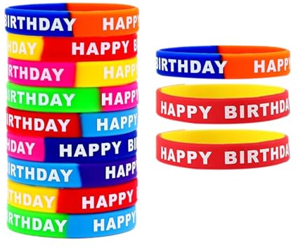 Happy Birthday Silikon-Armbänder, Handgelenk-Zubehör, Buchstaben-Druck, elastisch, farbig, leicht, für Erwachsene, zufällige Farbe, 12 Stück
